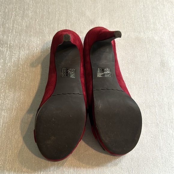 Moda Two Tone Red Heel Open Peep Toe Suede Patent Leather Pumps Sz 8 Womens - Picture 11 of 14